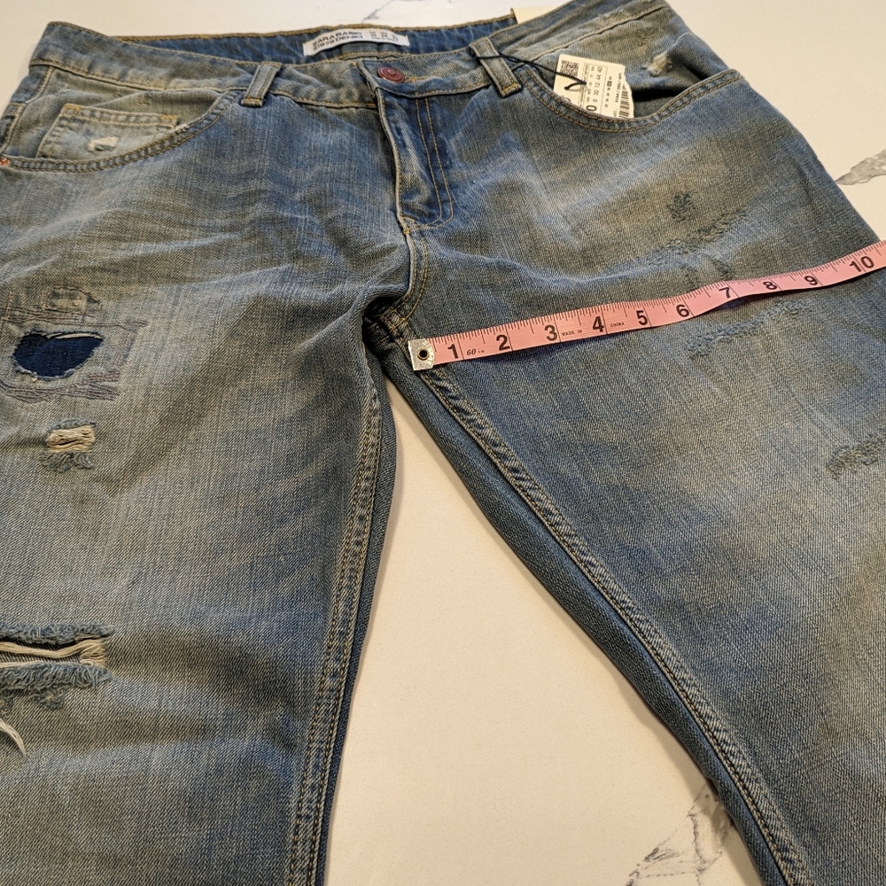 Zara Basic Z1975 Denim Jeans NWT 8 Distressed Patched High Waisted Boyfriend